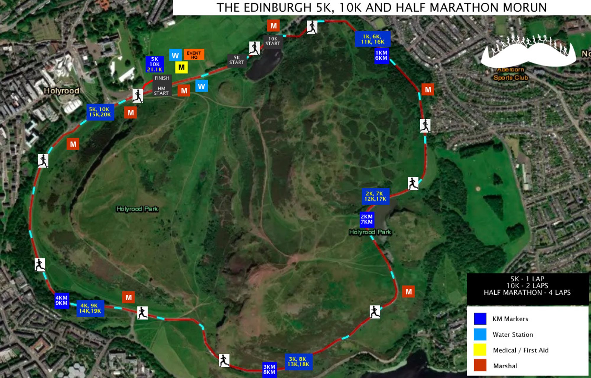 The Edinburgh 1.5k, 5k, 10k & Half Marathon MoRun course map