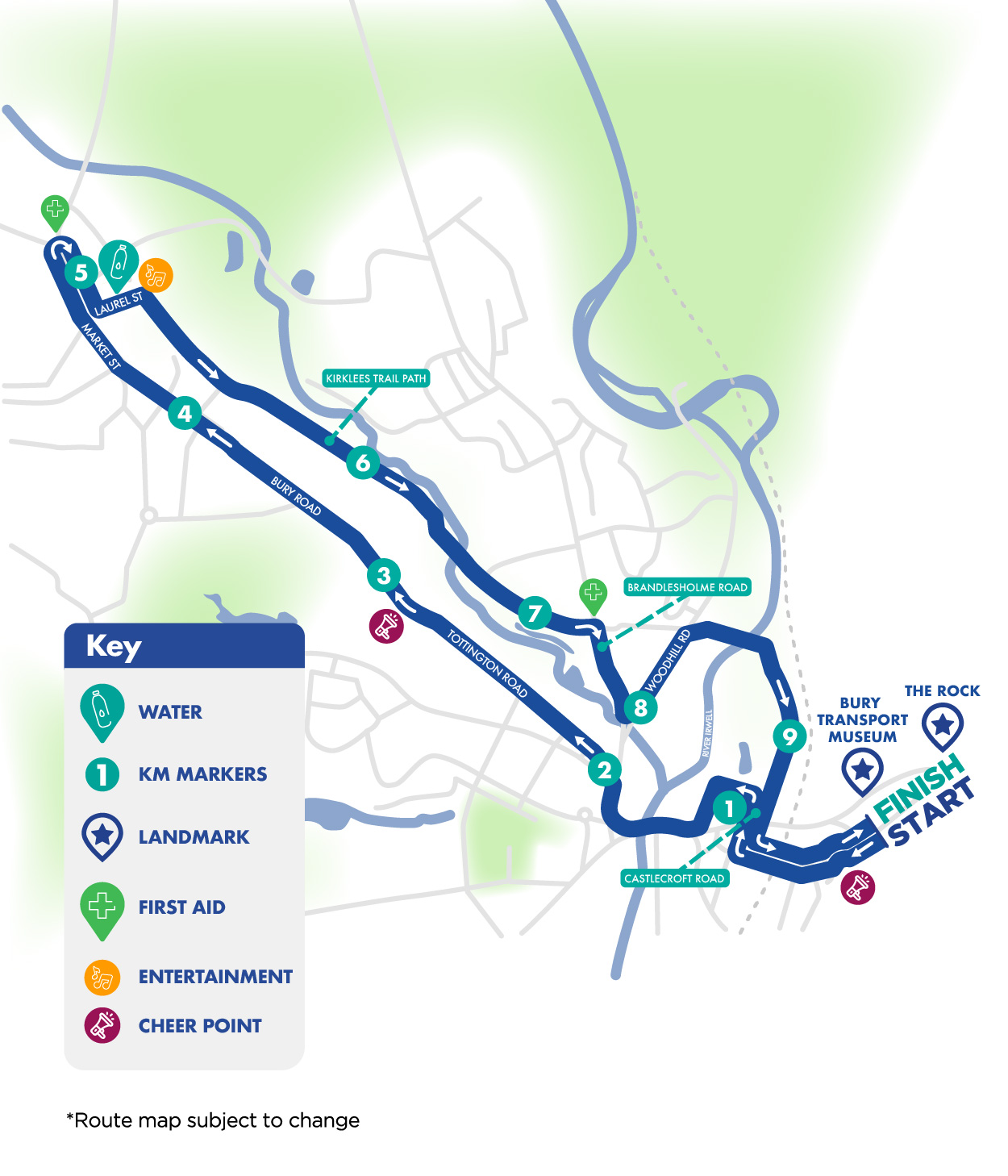 Bury 10K course map