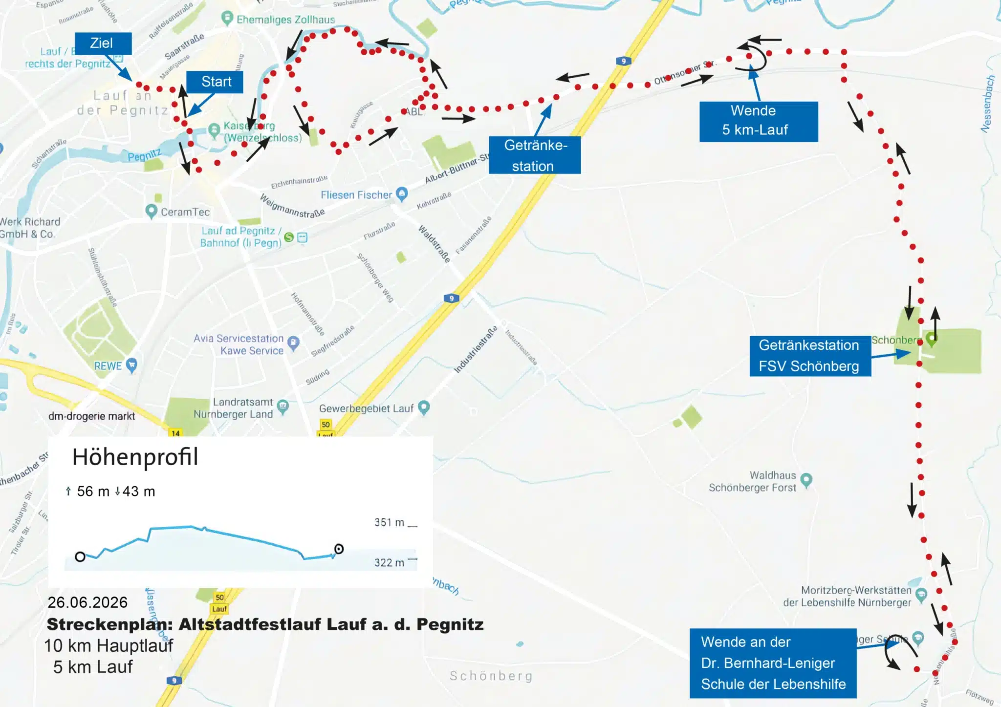 Old Town Festival Run - 10 km course map